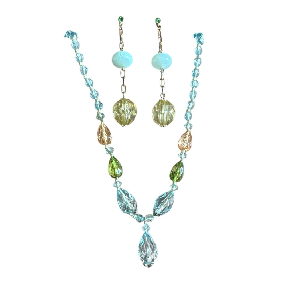 Lauren Conrad Beaded Necklace and Earring Set in‎ Hues of Blue, Green and Peach